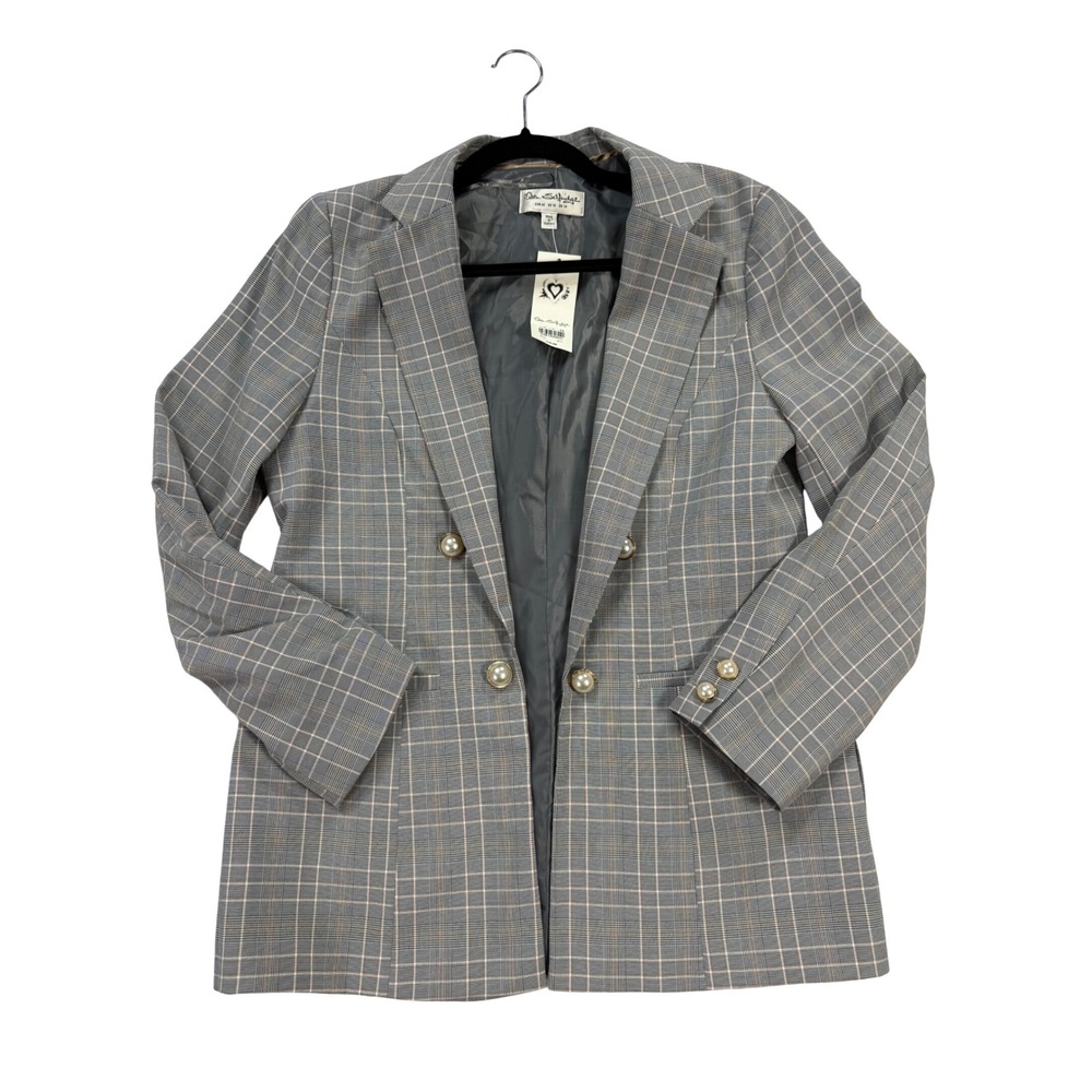 Miss Selfridge Blazer Womens 10 Grey New Plaid Pearl Button Double Breasted